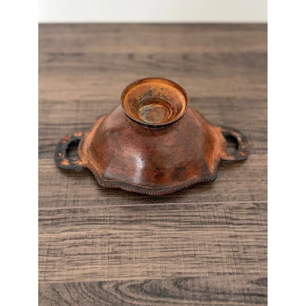 Vintage Metal Rustic Farmhouse Distressed Rose Handle Detailing Footed Bowl Dish
